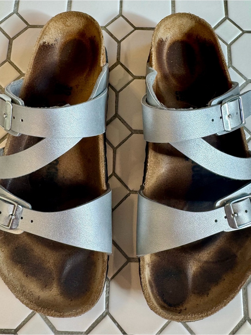 Birkenstock Silver Cross-Strap Women’s Sandals